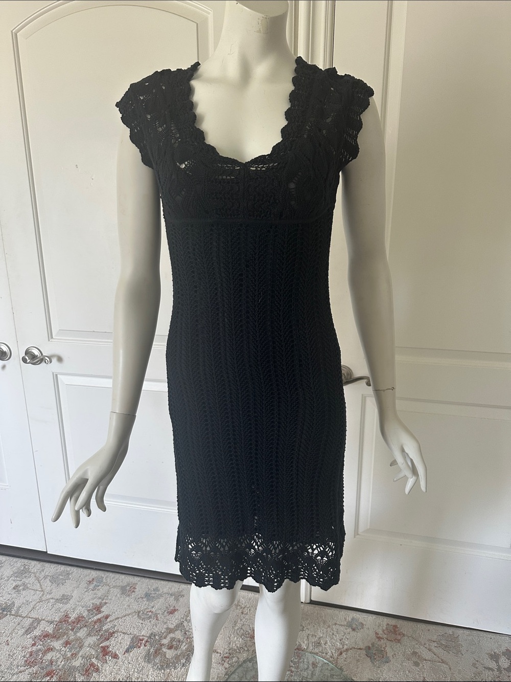 Old Navy Black Crochet Mini Dress with Scalloped Trim